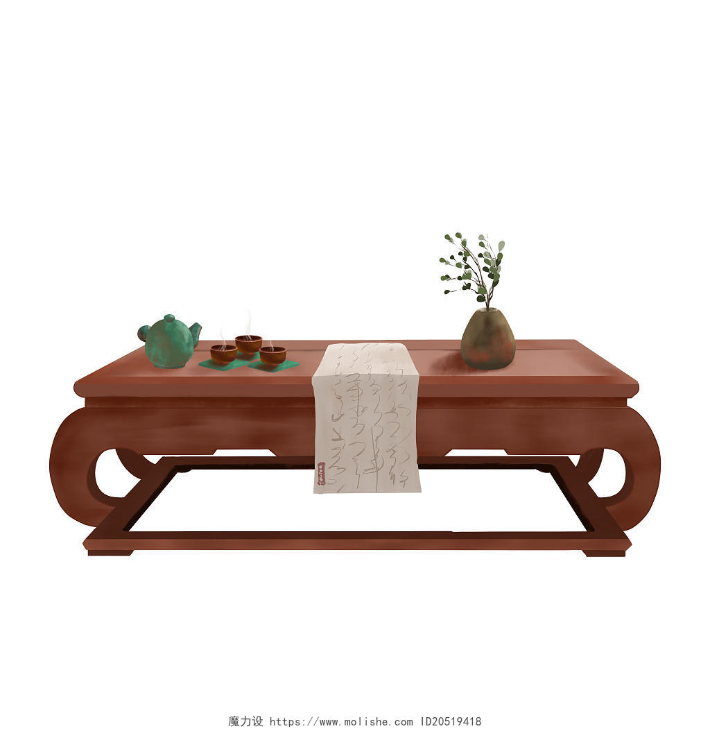 古风中式桌子茶具插花PNGPSD素材古风桌子家具